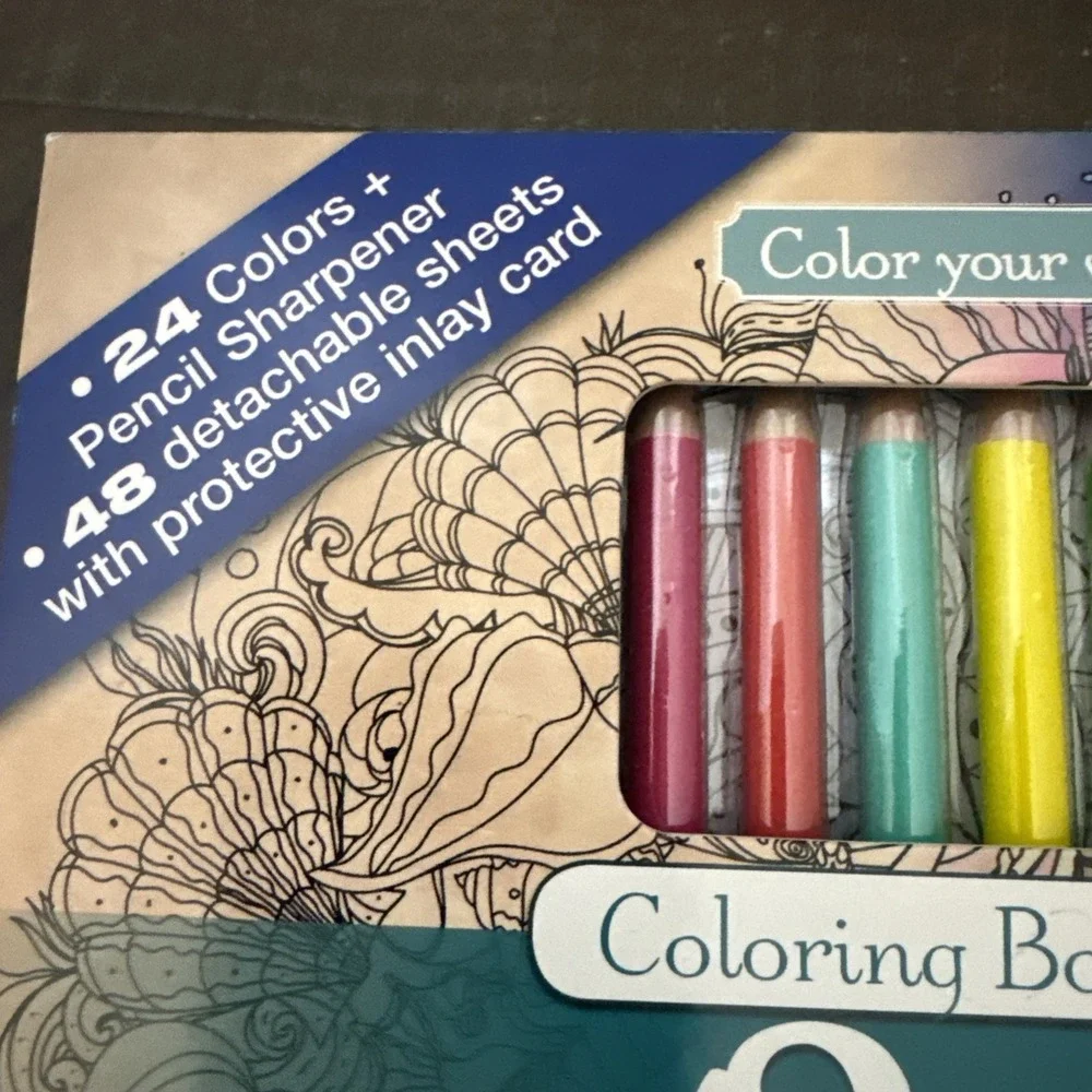 Ocean Wonders Adult Coloring Book Pencil Set Color your way to calm -29 Detacha